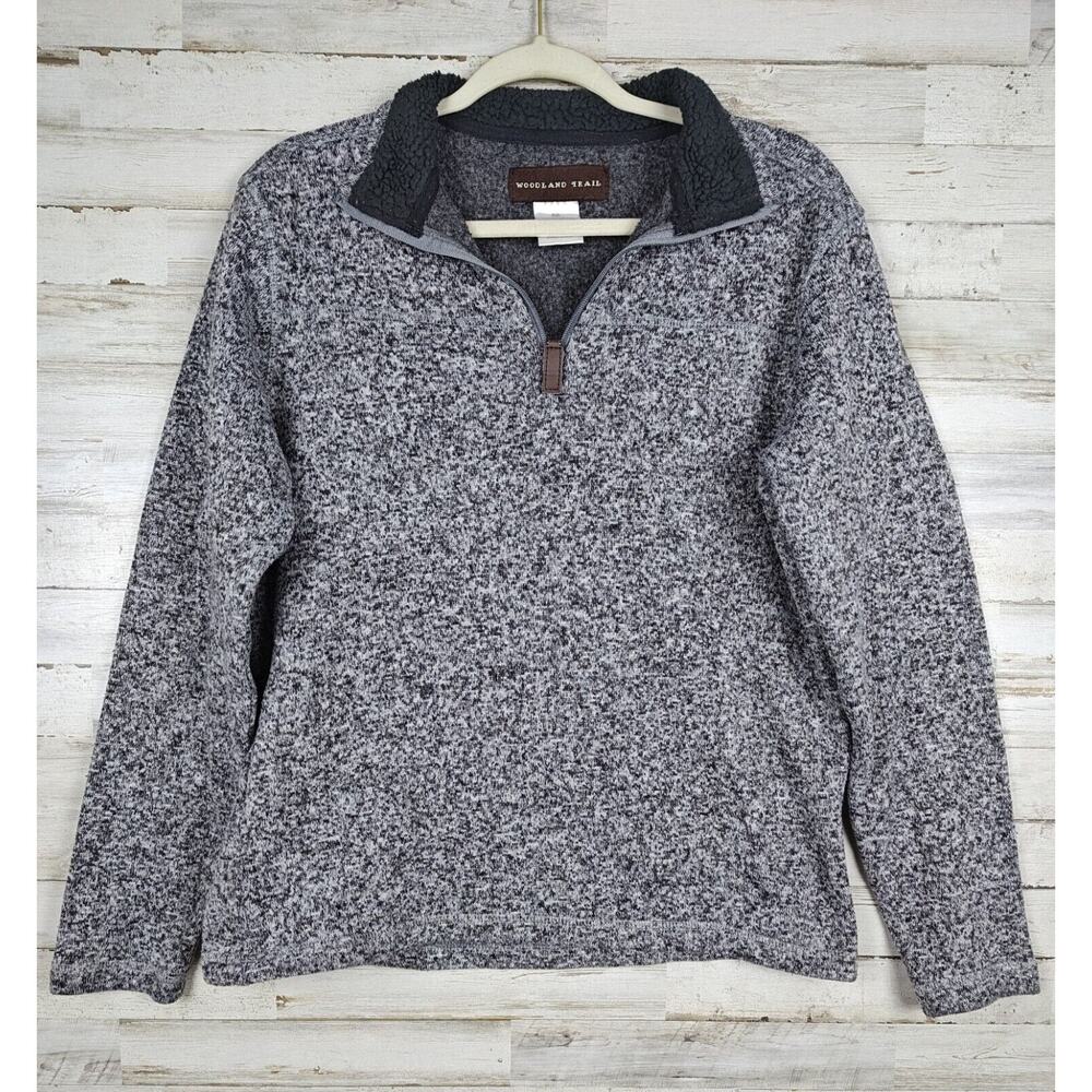 Woodland Trail Gray Knitted Sweater Mens Sz M Fleece Lined 1/4 Zip Pull